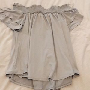 Grey off the shoulder ruffled sleeve top